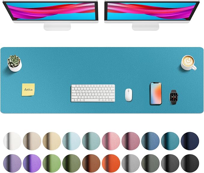 Aothia Faux Leather Desk Mat - Non-Slip PU Leather Desk Blotter, Waterproof Writing Surface, Large Desk Pad for Office & Home (Turquoise, 55" x 17") by AothiaSimpleNaturalUnique