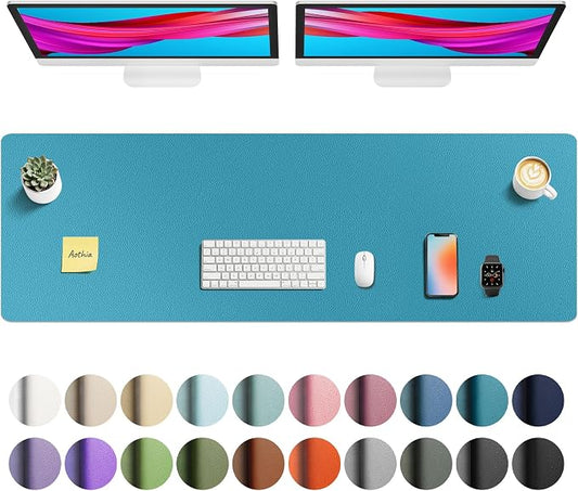 Aothia Faux Leather Desk Mat - Non-Slip PU Leather Desk Blotter, Waterproof Writing Surface, Large Desk Pad for Office & Home (Turquoise, 55" x 17") by AothiaSimpleNaturalUnique