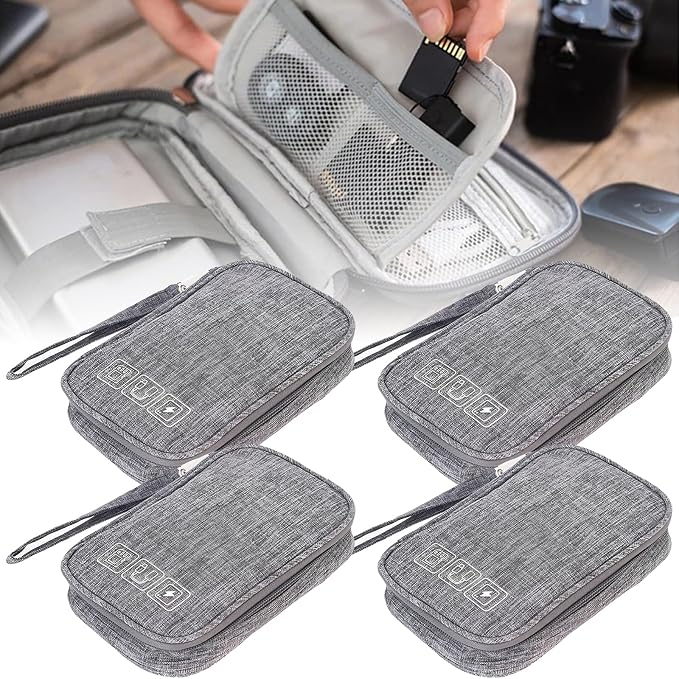 4Pcs Electronic Organizer Bag,Small Travel Tech Cable Organizer Pouch, Waterproof Travel Cord Organizer Portable Carrying Case Portable for Cord Charger Earphone USB SD Card Cables Power Bank,Grey - Image 6