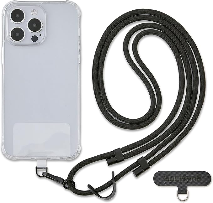 Universal Phone Lanyard, Anti-Theft Crossbody Strap for iPhone 16 Pro Max and Most Smartphones, Adjustable Cell Phone Neck Holder w/ 2 Non-Adhesive Tether Tabs for Men and Women, Black/Black by Golifyne