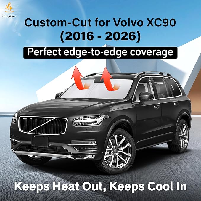 EcoNour Windshield Sunshade Compatible for Volvo XC90 2016-2024 2025 2026, Sun Visor for Front Windshield & Window Sun Shade Cover, UV Heat Blocker & Protector, Car Accessories - Image 2