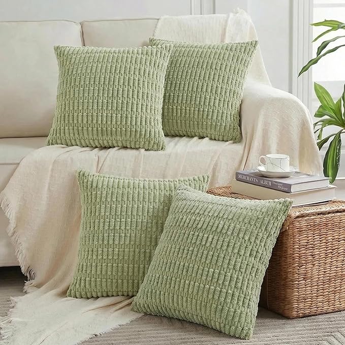 Fancy Homi 4 Packs Decorative Throw Pillow Covers for Living Room Couch Bed, Modern Farmhouse Boho Home Décor Accent Cushion Case, 16" x 16", Sage Green by Fancy+Homi
