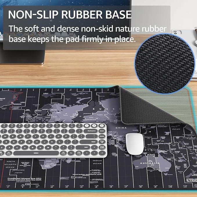 KTRIO Large Gaming Mouse Pad, Desk Mat, 31.5 x 15.7 in, World Map, XXL | Smooth Micro-Weave Surface, Artistic Pattern Design, Non-Slip Rubber Base, Durable Stitched Edges, Office & Home Use - Image 2