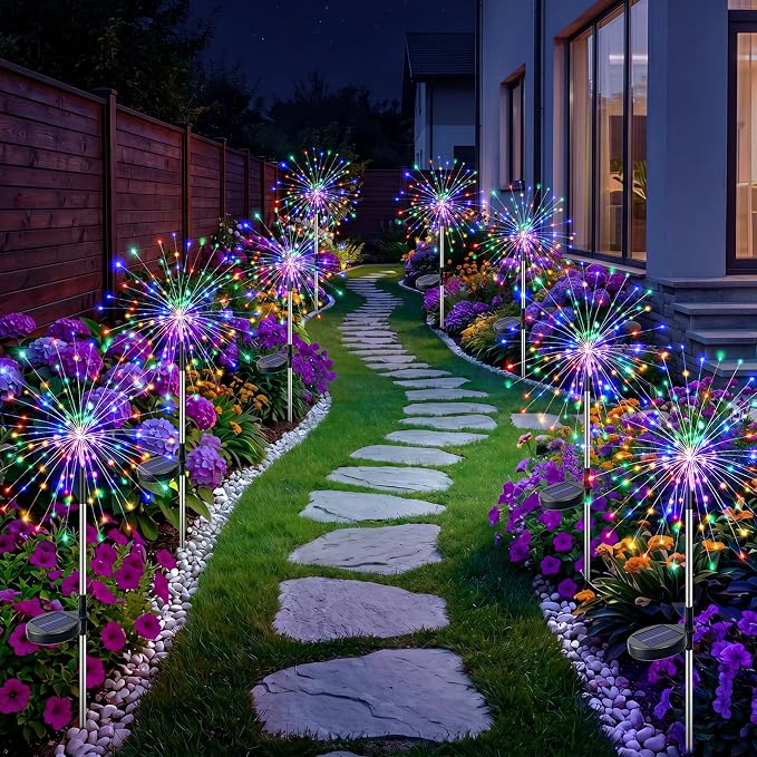 btfarm 8 Pack Solar Garden Lights Outdoor 8 Modes, 120 LED Firework Lights Solar Powered, Waterproof Twinkle Fairy Light Outside for Yard Pathway Lawn Pool Patio Christmas Decorative, Multicolor by btfarmdecorativelighting