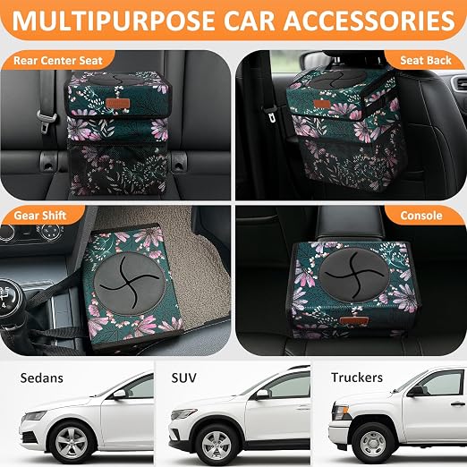 Vankor 3 Gallons Car Trash Can with Lid, Car Trash Bag Bin Hanging Waterproof Automotive Garbage Cans Leak Proof Vehicle Trash Can Navy Floral - Image 5