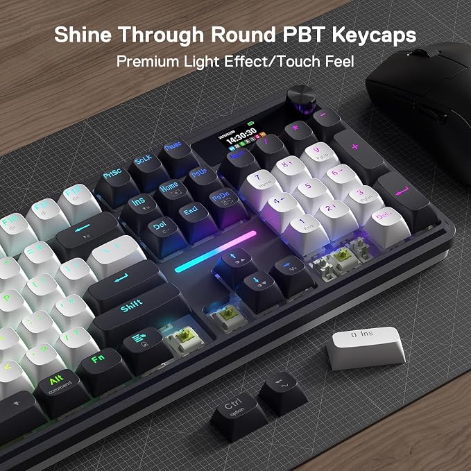 Redragon K762 PRO Wireless 104-Key Gasket Gaming Keyboard, Screen & Knob | Easy-Control LED Info Display, 0-Delay Tri-Mode, Cushioned 5-Layer Noise Dampening for Creamy Thocky Sound, Full-Size 104-Key - Image 8