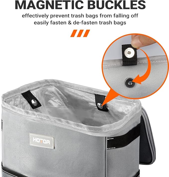 HOTOR 3 Gallons Car Trash Can, Ultra Large Capacity Organizer and Storage with Adjustable Straps & Magnetic Snaps, Waterproof Car Accessory for Interior Car Stuff Storage, Gray - Image 3