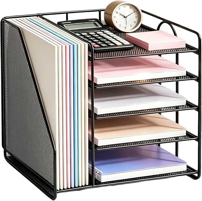 OPNICE 5-Tier Desktop File Paper Organizer, Desk Organizers and Accessories, Office Desk Accessories & Workspace Organizers for Home Office Supplies, Black by OPNICE