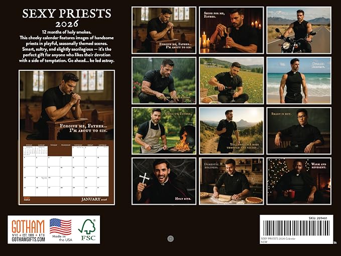 Hot Priest Calendar 2026 Monthly Wall Calender 12 Month | American Made In The USA - Image 3