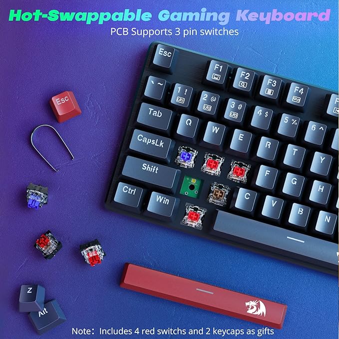 Redragon Mechanical Gaming Keyboard Wired, 11 Programmable Backlit Modes, Hot-Swappable Red Switch, Anti-Ghosting, Double-Shot PBT Keycaps, Light Up Keyboard for PC Mac - Image 5