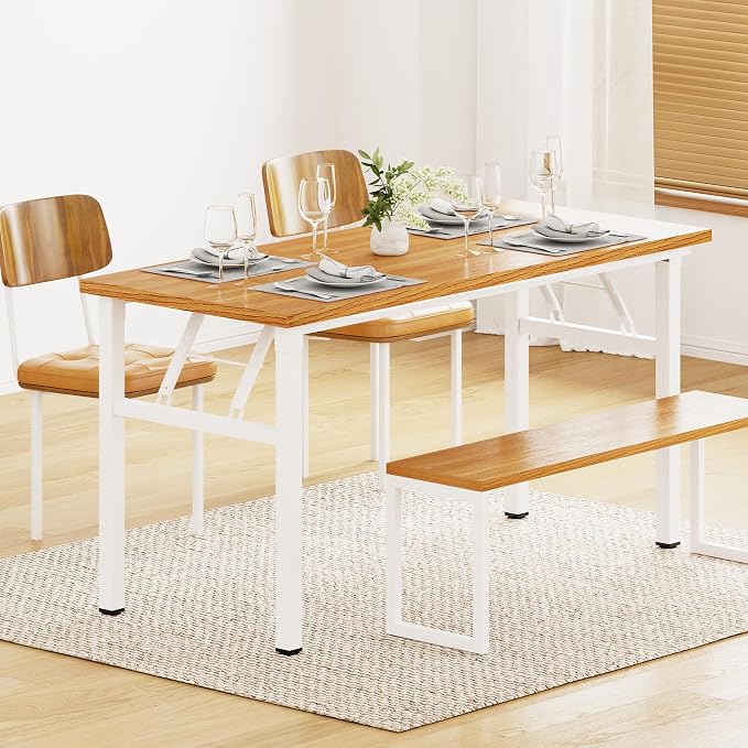 Need Office Computer Desk 54.3 Inch Sturdy Folding Laptop Table Teak | White Frame Writing Gaming Work Table/Foldable Home Office Desk/Sewing Table, No Assembly Required - Image 5