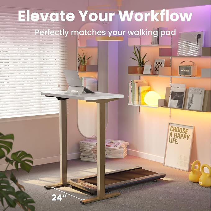 HUANUO 32" Small Electric Standing Desk Adjustable Height, 4 Memory Height Settings, Sit Stand Up Desk for Home Office & Computer Workstation, White and Gold Frame - Image 8
