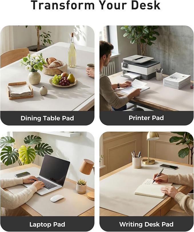 Aothia Faux Leather Desk Mat - Large Mouse Pad, Non-Slip PU Leather Blotter, Waterproof Writing Surface for Office and Home (Pale Lavender White, 42" x 17") - Image 6