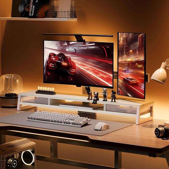Fenge Dual Monitor Stand, Monitor Riser with Drawer, 42.5 Inch Large Computer Monitor Stand for 2 Monitors, 2 Tier Wooden Desk Shelf for Top of Desk - Image 8