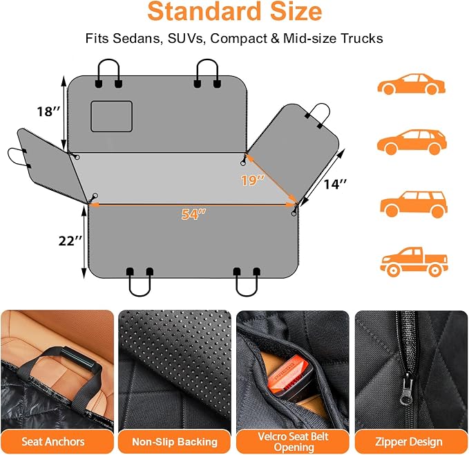 URPOWER Dog Car Seat Cover for Pets 100% Waterproof Seat Cover Hammock 600D Heavy Duty Scratch Proof Nonslip Durable Soft Back Seat Covers for Cars Trucks and SUVs - Image 6