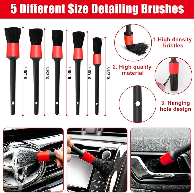17PCS Car Cleaning Kit, Red Car Interior Detailing Kit with High Power Handheld Vacuum, Detailing Brush Set, Windshield Cleaner, Cleaning Gel, Complete Auto Accessories for Women Girls Gift - Image 5