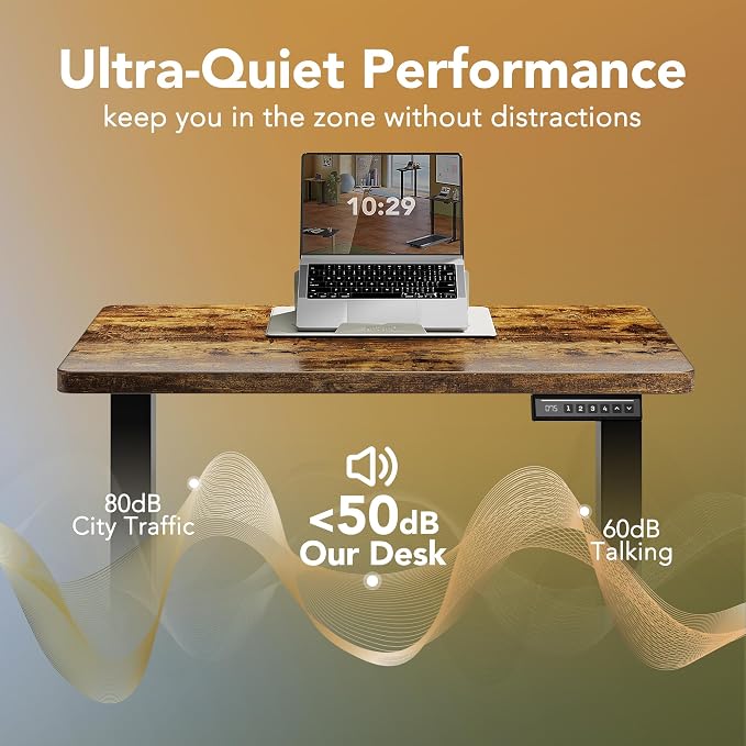 HUANUO 55 x 28 inch Electric Standing Desk Adjustable Height, 4 Memory Height Settings, Sit Stand Up Desk for Home Office & Computer Workstation, Rustic Brown - Image 6
