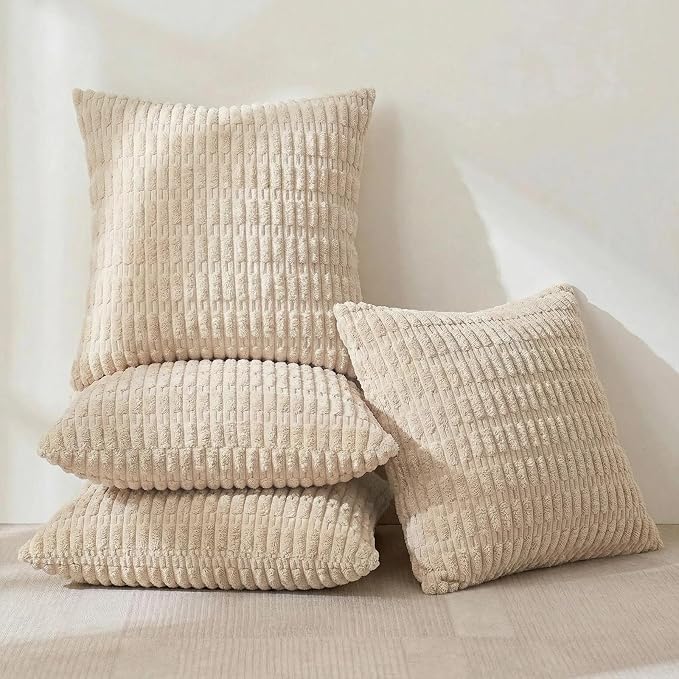 Fancy Homi 4 Packs Decorative Throw Pillow Covers for Living Room Couch Bed, Modern Farmhouse Boho Home Décor Accent Cushion Case, 16" x 16", Tan - Image 2