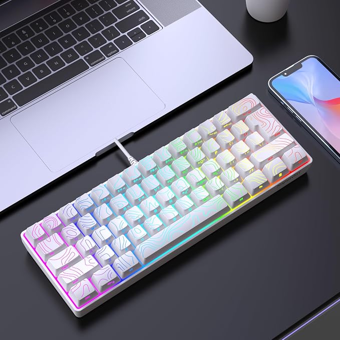 Snpurdiri 60% Wired Gaming Keyboard, 61 Keys RGB Contour Line (White) | Backlit Ultra-Compact Small Gaming Keyboard for PC/Mac Gamer, Typist, Travel, Easy to Carry on Business Trip - Image 9