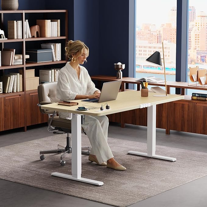 Huuger Electric Standing Desk with Power Outlets and USB-C Port, 55 X 24 Inch Height Adjustable Desk, Sit Stand Desk for Home Office, Computer & Gaming Desk with 4 Presets, Stable Steel Frame, Marple - Image 8