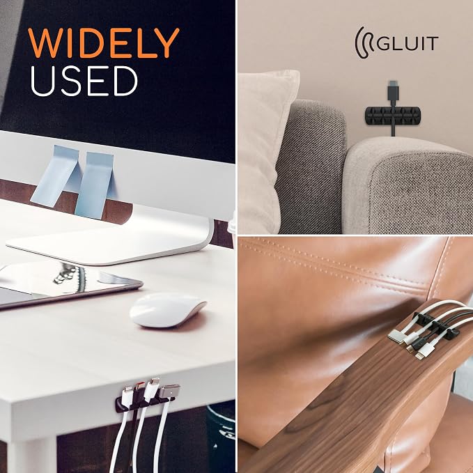Cord Organizer for Desk, Nightstand Cable Holder, 5 Pack, Multislot, Black | GLUIT Adhesive Charger Organizer, Cable Management for Desk Car Office Home College Dorm Room Cable Clips for Cords - Image 6