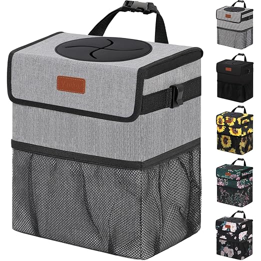 Vankor 3 Gallons Car Trash Can with Lid, Car Trash Bag Bin Hanging Waterproof Automotive Garbage Cans Leak Proof Vehicle Can Grey by Vankor