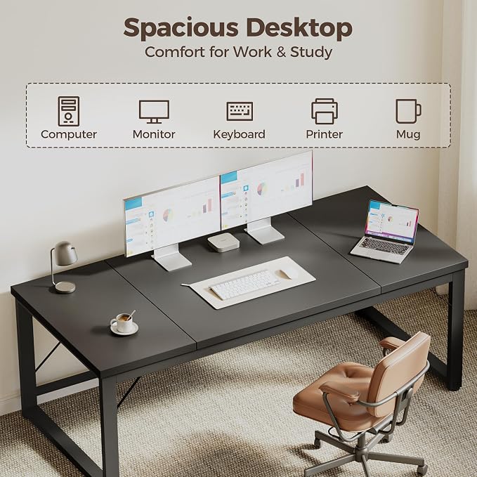 Mericonia 63 Inch Computer Desk, 1" Thick Large Office Table, Black | Modern Simple Style, Heavy Duty Industrial Frame, Large Study & Writing Table for Home Bedroom Work - Image 5