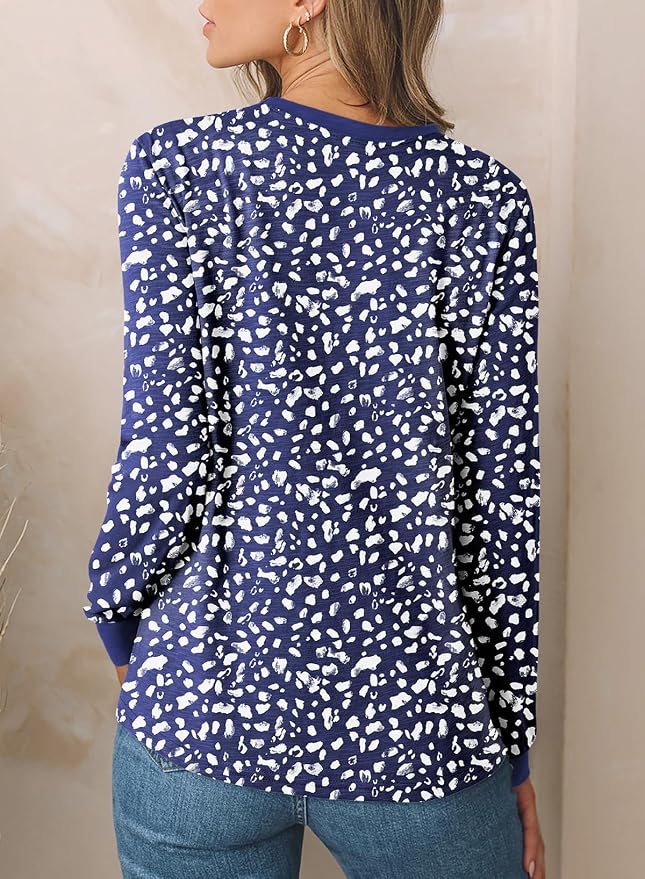 EVALESS Womens Crewneck Long Sleeve Tops Casual Polka Dots Tops Fall 2026 Tshirts Shirts - Image 4