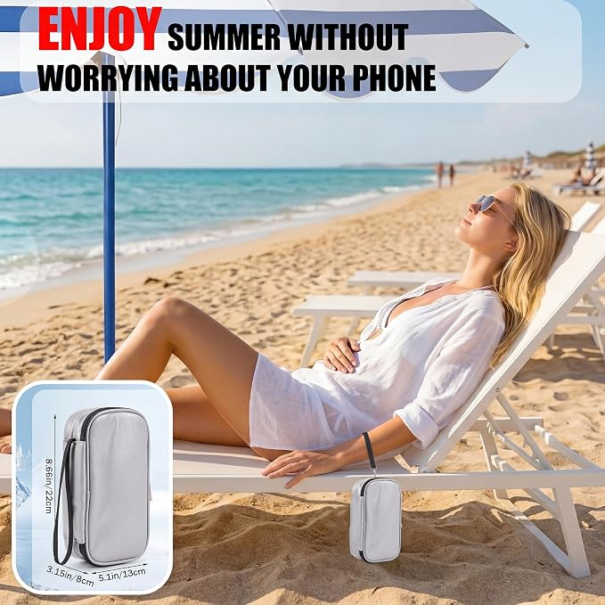 Phone Cooler Bag for Beach, Portable Phone Cooling Pouch with 2 Reusable Ice Packs, Keeps Cool in Extreme Heat for Car Pool Hiking, Extends Battery Life, Fits All Smartphones(Gray,PU) - Image 5