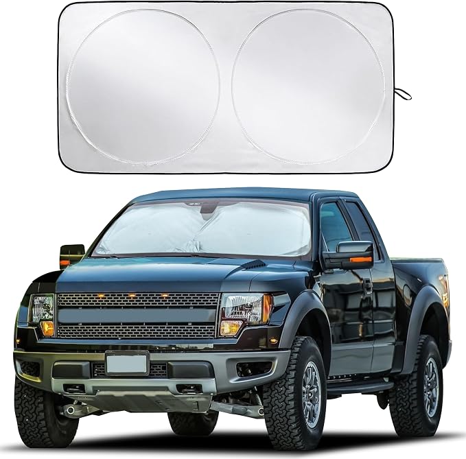 EcoNour Truck Windshield Sun Shade with Storage Pouch | Reflective 240T Material Sun Shield for UV & Heat Protection | Foldable Windshield Cover | Must-Have Truck Accessories | X-Large (69"x35") by EcoNour