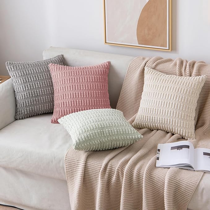MIULEE Pack of 2 Corduroy Decorative Throw Pillow Covers 20x20 Inch Soft Boho Striped Pillow Covers Modern Farmhouse Home Decor for Sofa Living Room Couch Bed Blush Pink Spring Valentine Decor - Image 2