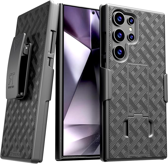 Designed for Samsung Galaxy S24 Ultra Case with Belt Clip Holster | Rugged Holster & Protective Phone Case Combo with Anti-Slip Texture - Black by RomeTech