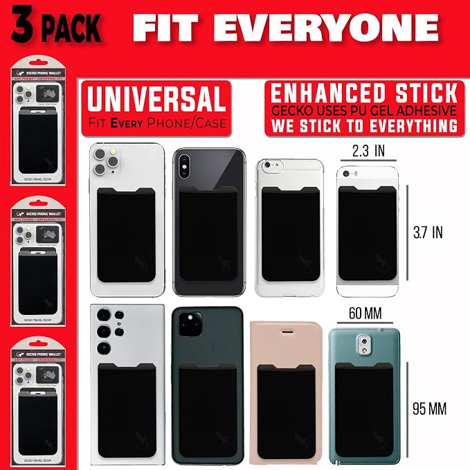 Phone Wallet - Adhesive Card Holder - Cell Phone Pouch - Stick on Lycra Pocket by Gecko - Carry Credit Cards and Cash - Image 5
