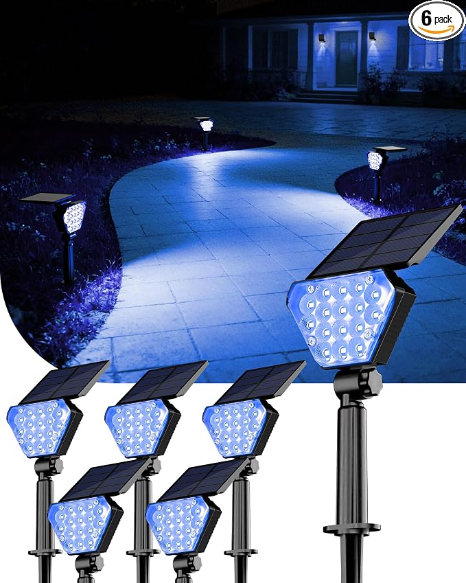 T-SUN Solar Lights Outdoor Waterproof IP65, 6Pack LED Solar Spot Lights Color Changing IP65 Waterproof Smart Auto On/Off for Outside Landscape Garden Yard Lawn Pathway Patio Driveway by T-SUN