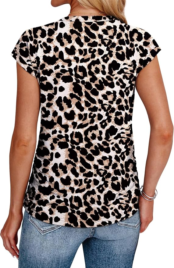 Sampeel Womens Summer Tops Trendy 2026 Ruched Cap Short Sleeve Tshirts Shirts Crew Neck T Shirts Fashion - Image 5