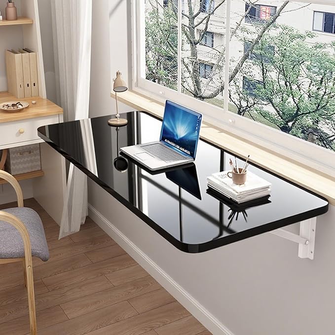 Laundry Table for Folding Clothes,Wall Mounted Folding Desk,Wall Table Fold Down,Floating Wall Desks for Small Spaces,Home Office Study Work Bench, Kitchen(Black 31.5×19.7inch - Image 2