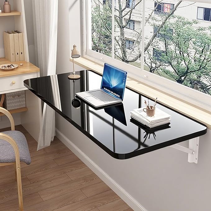 Laundry Folding Table,Wall Mounted Folding Table,Floating Wall Desk for Small Spaces,Functional Hanging Desk for Home Office Study Work Bench, Kitchen Dining(Black 39.4×19.7inch by SKVSKV
