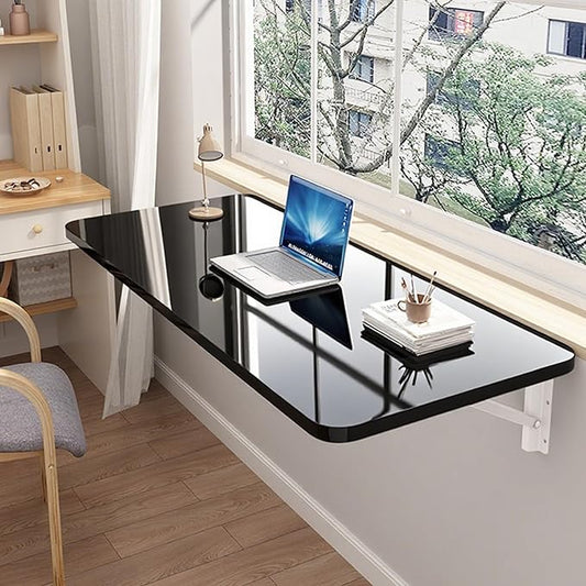 Laundry Folding Table,Wall Mounted Folding Table,Floating Wall Desk for Small Spaces,Functional Hanging Desk for Home Office Study Work Bench, Kitchen Dining(Black 39.4×19.7inch by SKVSKV