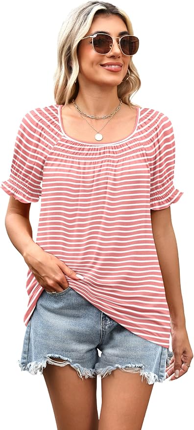 WIHOLL Womens Short Sleeve Square Neck Summer Tops Dressy Casual Blouses Trendy Clothes 2026 - Image 5