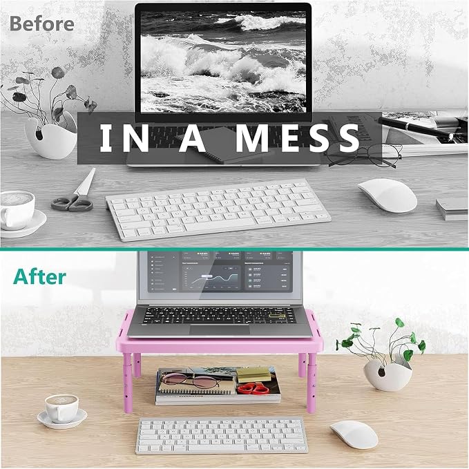 WALI Computer Monitor Stand for Desk, Adjustable Laptop Riser, Desk Monitor Stand Underneath Storage for Office, Home, School Supplies (PTT001-P), 1 Pack, Pink - Image 7