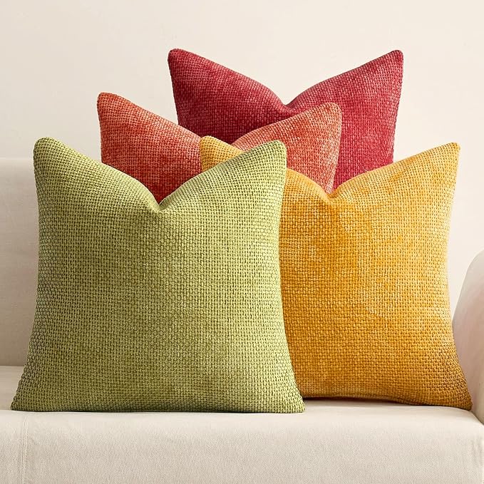 MIULEE Pack of 4 Burnt Orange Couch Throw Pillow Covers 18x18 Inch Yellow Green Soft Decorative Chenille Pillows Farmhouse Accent Cushions for Boho Fall Home Decor Sofa Bedroom Living Room by MIULEE