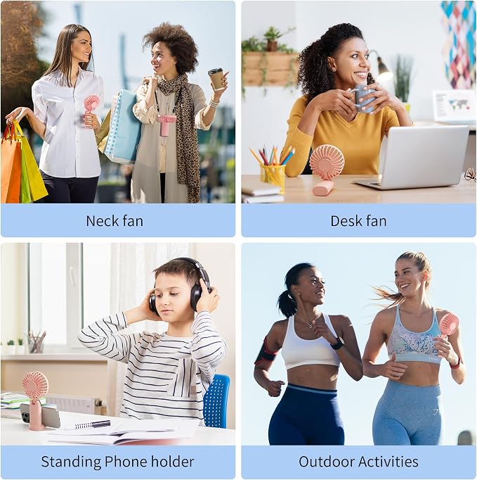 Morelax Handheld Mini Fan,USB Rechargeable Fodable Personal Fans 4000mAh,90 Adjustable, 6 Speed Strong Wind,Portable Fan Pocket Design 5 IN 1Cooling Table Fan for Office School Outdoor Travel,Pink - Image 7