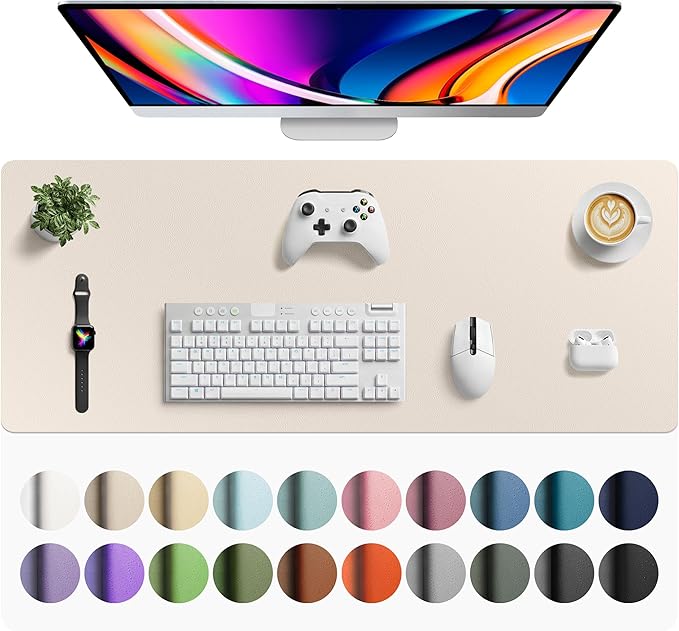 Aothia Faux Leather Desk Mat - Large Mouse Pad, Non-Slip PU Leather Blotter, Waterproof Writing Surface for Office and Home (Eggshell, 42" x 17") by AothiaSimpleNaturalUnique