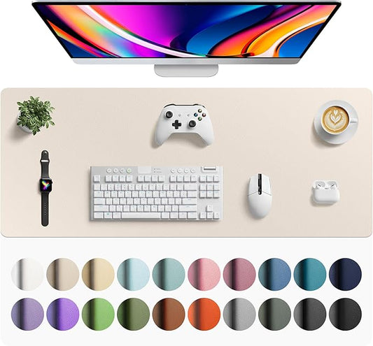 Aothia Faux Leather Desk Mat - Large Mouse Pad, Non-Slip PU Leather Blotter, Waterproof Writing Surface for Office and Home (Eggshell, 42" x 17") by AothiaSimpleNaturalUnique