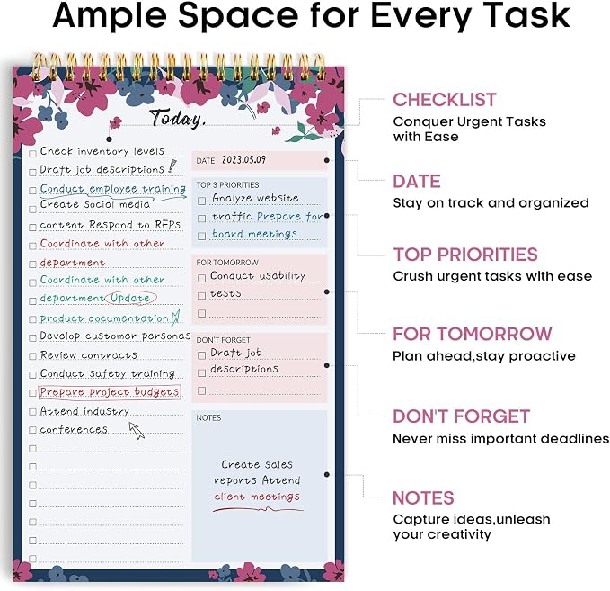 Taja To Do List Notepad, Undated Daily Planner for Work and Goal Setting | Twilight Petals, 52 Sheets, 9.8" x 6.5" , for Office, Home and school, Daily Task Planning, Notes and Everyday Organization - Image 2