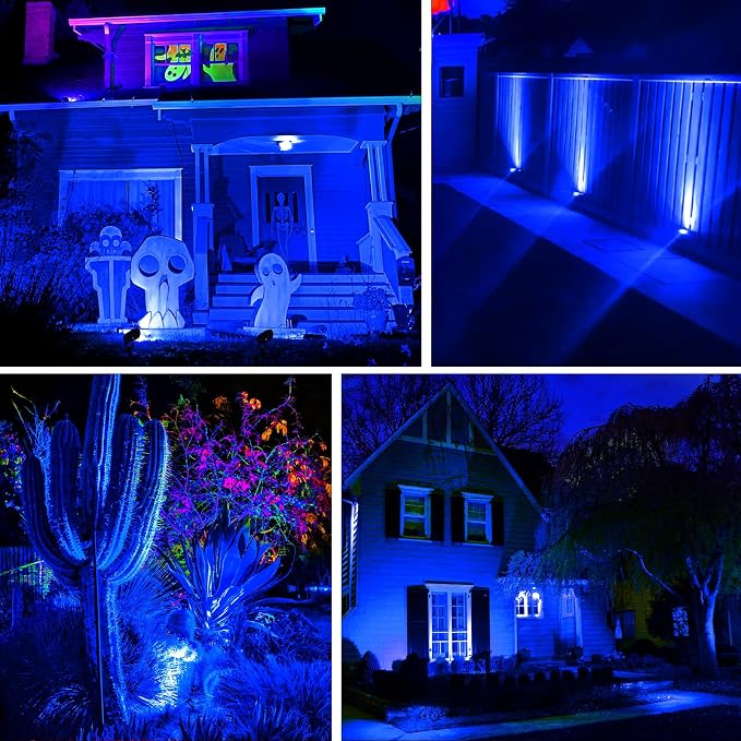 Blue Landscape Lights Outdoor, 14 LED Landscape Lighting with US Plug, IP65 Waterproof Spotlights for Tree Yard Garden Pathway Halloween Christmas Decor 2 Pack - Image 2