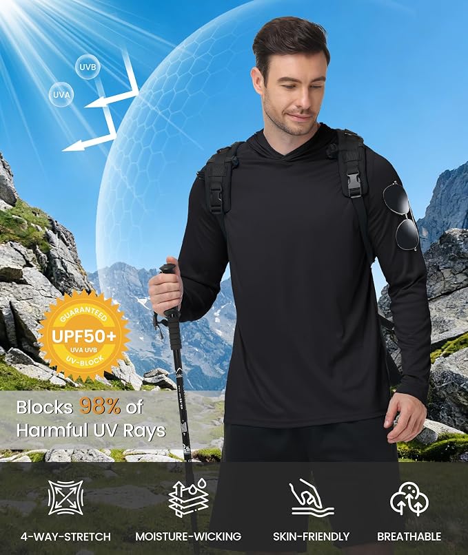 ZITY Men's Sun Protection Shirts Long Sleeve Rash Guard Hoodie UV UPF 50+ Fishing Running Athletic Sweatshirts - Image 2