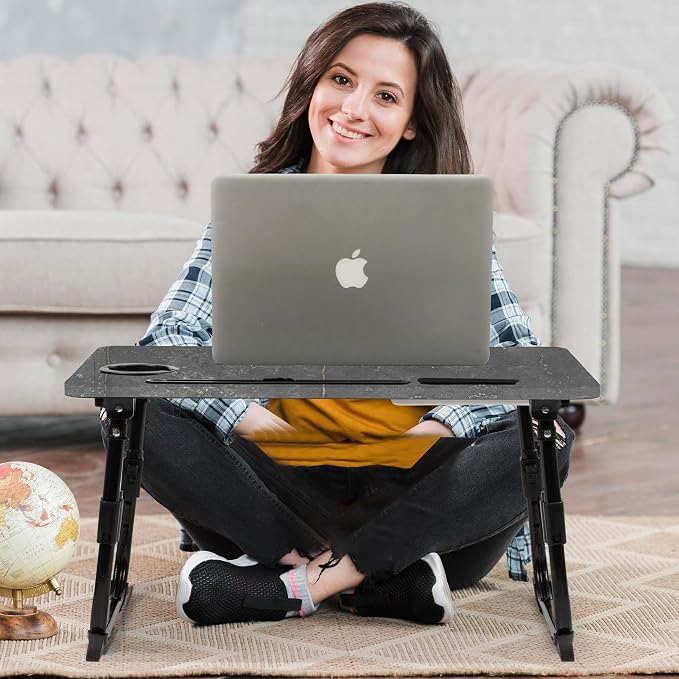 Lap Desk for Bed, Adjustable Laptop Desk with USB Charging Port, Storage Drawer & Bookshelf — Foldable Bed Desk for WFH & Students, 23.6" Desktop Fits 17" Laptop, Non-Slip, Deep Stone Texture - Image 8