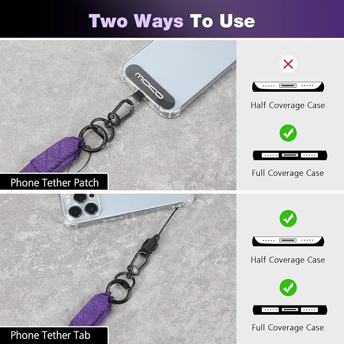 MoKo Universal Phone Lanyard, Nylon Adjustable Cell Phone Crossbody Strap Detachable Women & Men Cellphone Lanyards Around the Neck with Patches for iPhone, Most Smartphones, Dark Purple - Image 4