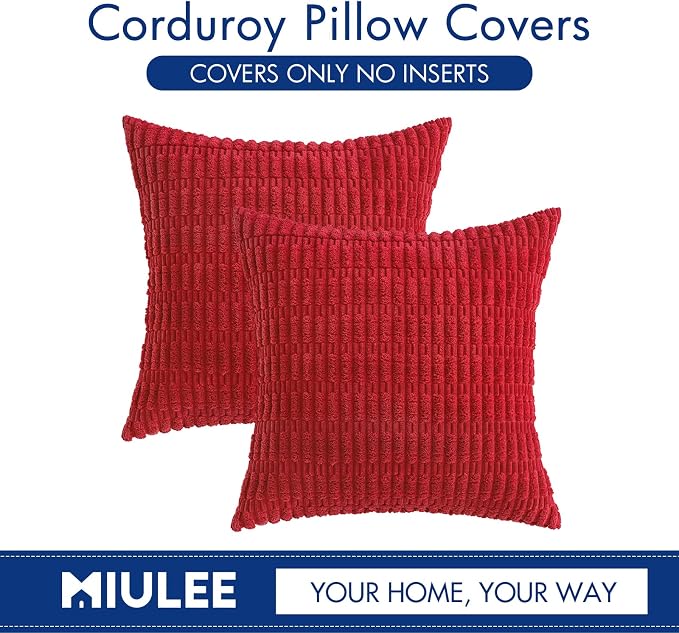 MIULEE Pack of 2 Red Corduroy Decorative Pillow Covers 18x18 Inch Soft Boho Striped Throw Pillow Covers Modern Farmhouse Home Decor for Sofa Living Room Couch Bed - Image 6